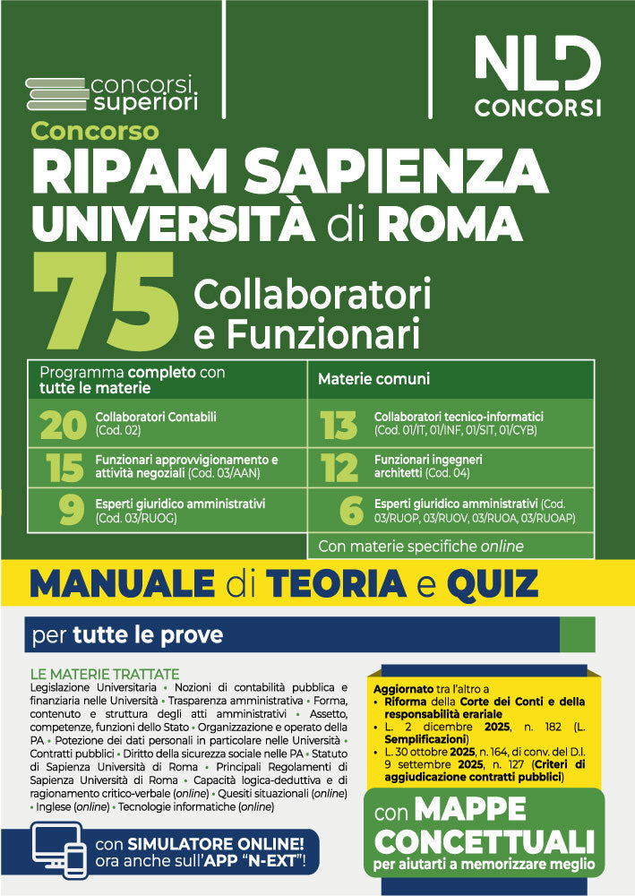 Concorso Università La Sapienza Università di Roma Ripam per 75 Collaboratori e funzionari, Manuale unico per tutti i profili completo di teoria e test