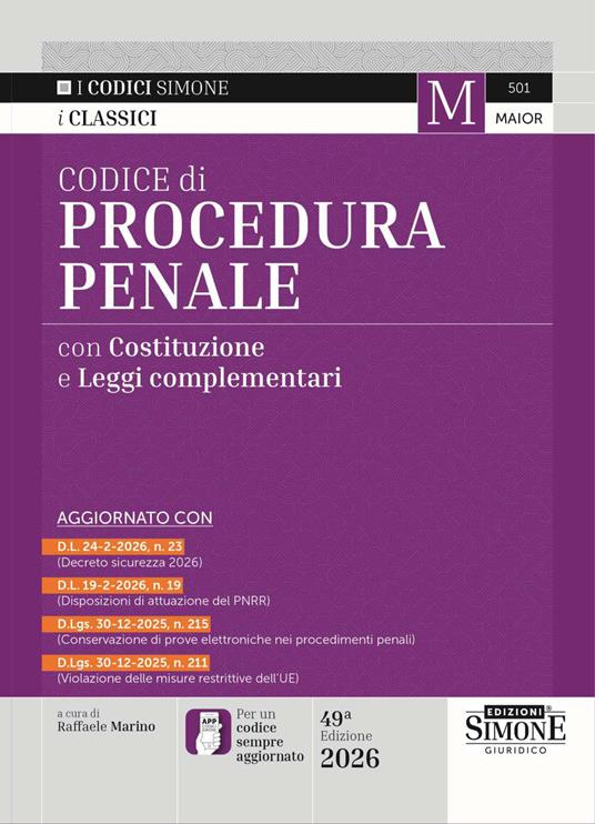 Codice di procedura penale con Costituzione e leggi complementari 2026 (edizione MAIOR) - Raffaele Marino