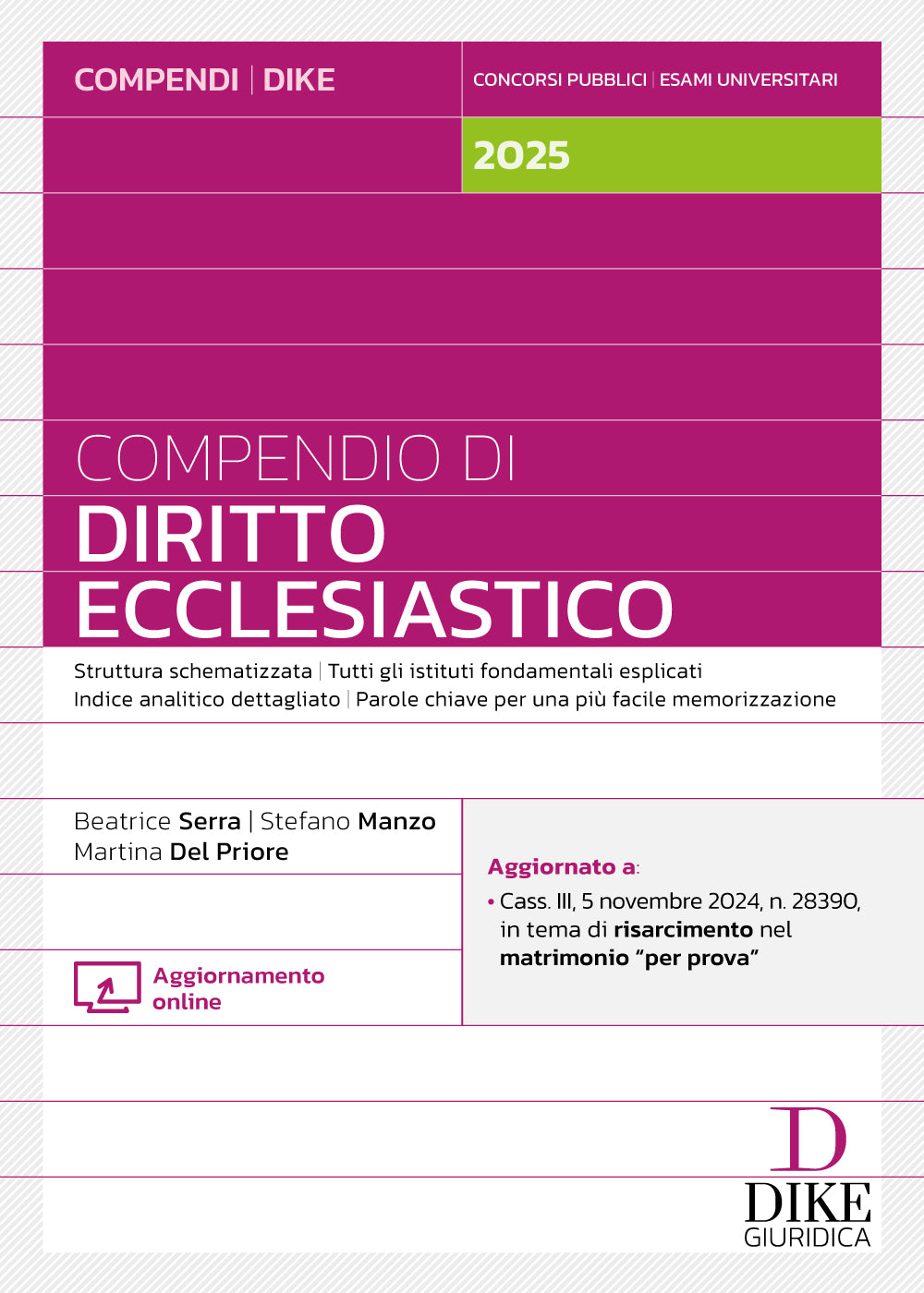 Compendio di diritto ecclesiastico 2025 - Del Priore, Manzo, Serra
