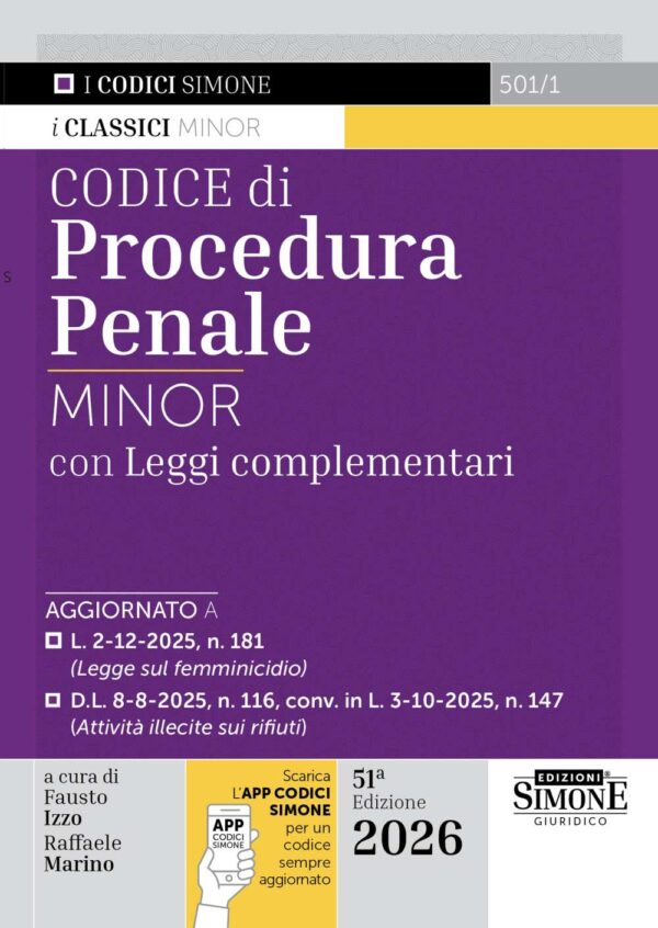 Codice di Procedura Penale Minor con Leggi complementari 2026 - Fausto Izzo - Raffaele Marino
