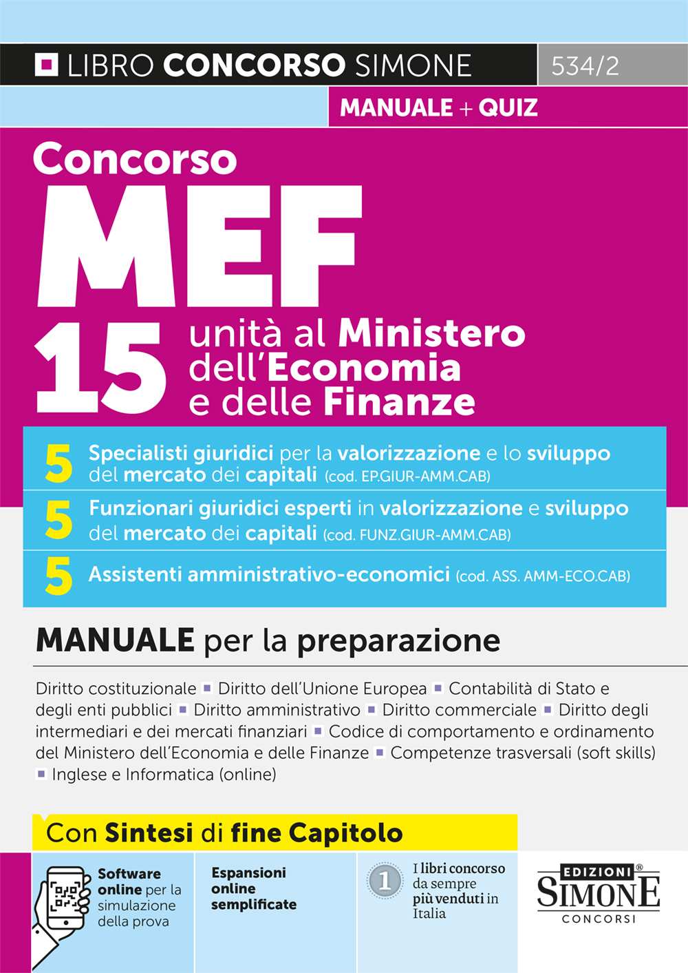 Concorso MEF – 15 unità al Ministero dell’Economia e delle Finanze – Manuale – 534/2