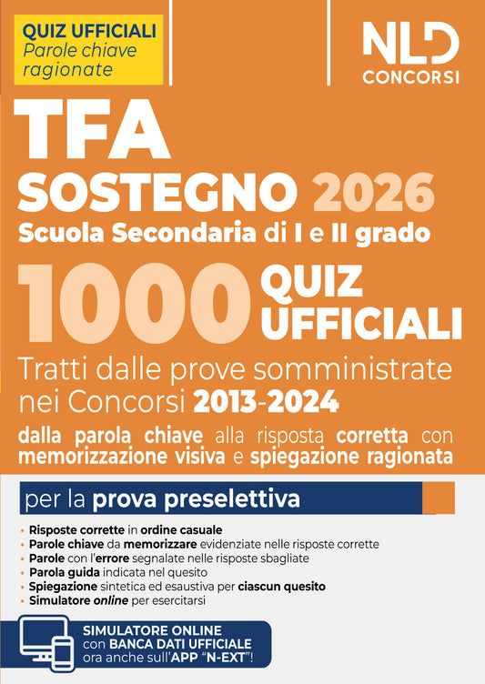 TFA Sostegno 2026 1000 Quiz ufficiali per la Scuola Secondaria di I e II grado per la prova preselettiva.