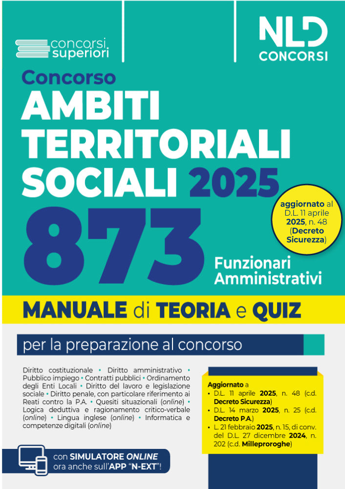 Concorso ATS (Ambiti Territoriali Sociali) per 873 Funzionari amministrativi. Manuale con Teoria e Quiz 2025