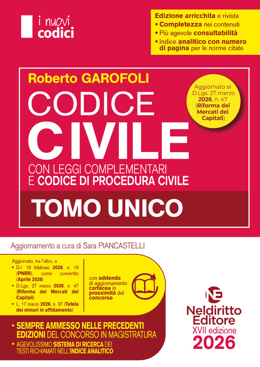 Codice Civile e di Procedura civile e leggi complementari (Concorso in Magistratura 2026) Tomo Unico - Roberto Garofoli