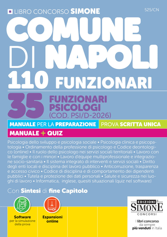 Comune di Napoli 110 Funzionari – 35 Funzionari Psicologi (COD. PSI/D-2026) – Manuale