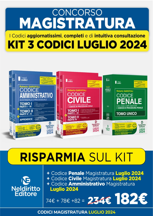 PROMO KIT: Codici Normativi Civile, Penale e Amministrativo (Concorso Magistratura Settembre 2024) + ADDENDA DI AGGIORNAMENTO - Garofoli