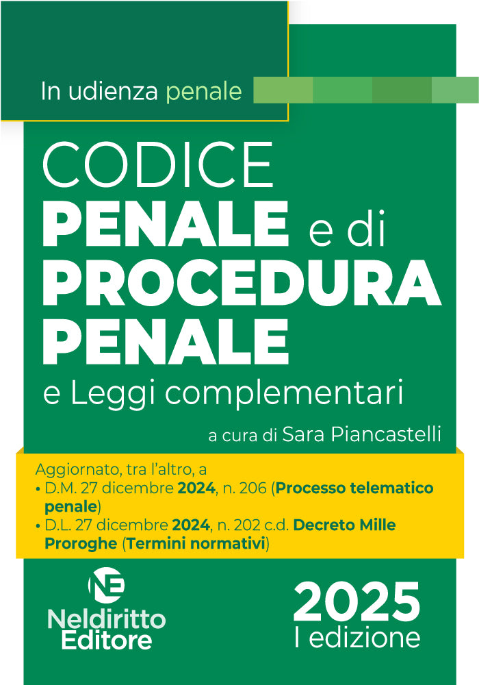 Codice Penale e di Procedura penale normativo in Udienza 2025 - Piancastelli