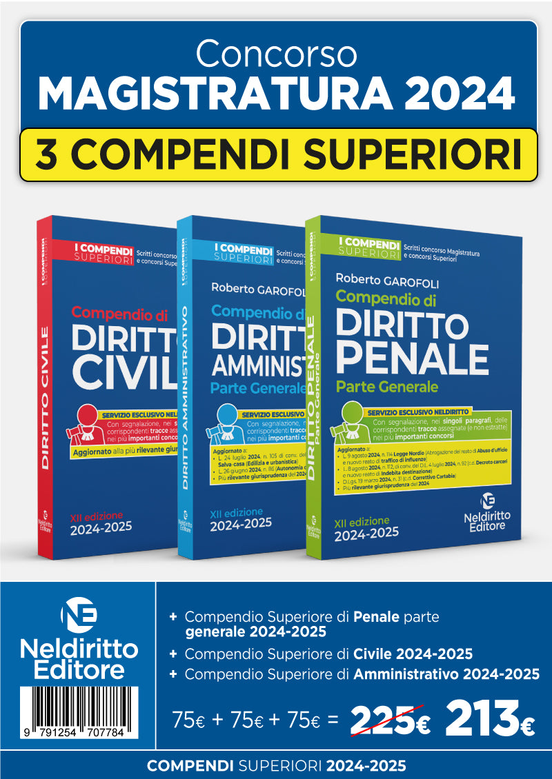 Kit 3 Compendi superiori di diritto Civile, Penale parte generale e Amministrativo 2024-2025