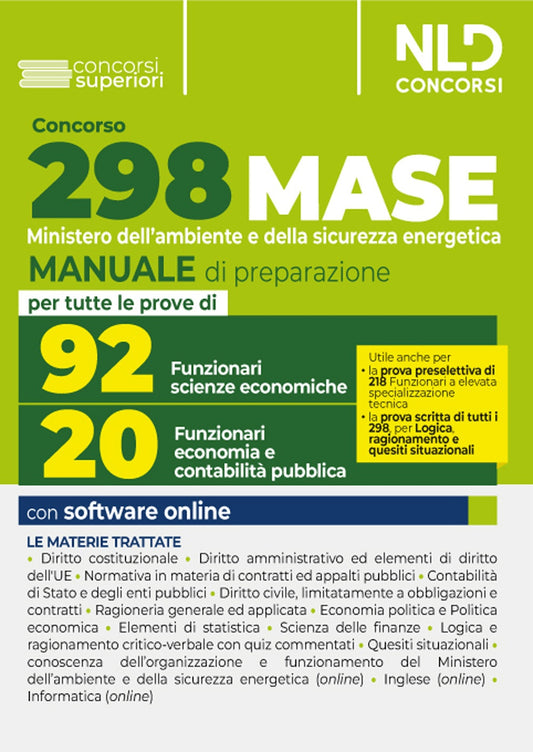 Concorso Ministero Ambiente 2023 (MASE) 298 funzionari. Manuale completo per la prova preselettiva e scritta per 20 funzionari dell'economia e contabilità pubblica