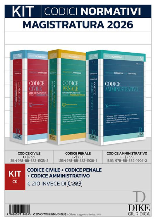 KIT Codici Normativi per il concorso in magistratura e i concorsi superiori 2026: CODICE CIVILE, CODICE PENALE E CODICE AMMINISTRATIVO - FRANCESCO CARINGELLA