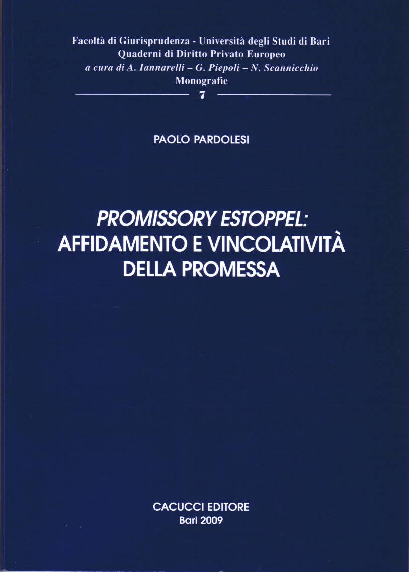 Promissory estoppel affidamento vincol. - Pardolesi