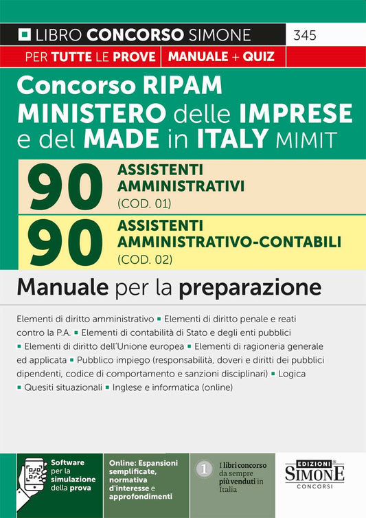 Concorso RIPAM 338 posti ministero delle imprese e del made in Italy MIMIT. 90 assistenti amministrativi (COD. 01). 90 assistenti amministrativo-contabili (COD. 02)