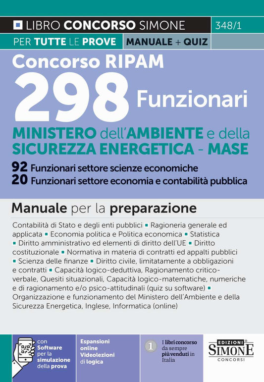 Concorso RIPAM 298 funzionari - Ministero dell'Ambiente e della Sicurezza Energetica - MASE. 92 funzionari settore scienze economiche. 20 funzionari settore economia