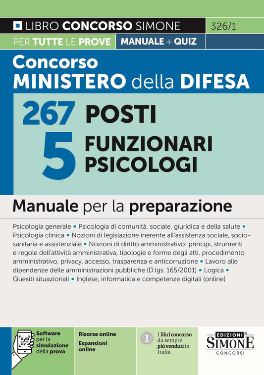 Concorso Ministero della Difesa 267 posti 5 funzionari psicologi. Manuale per la preparazione