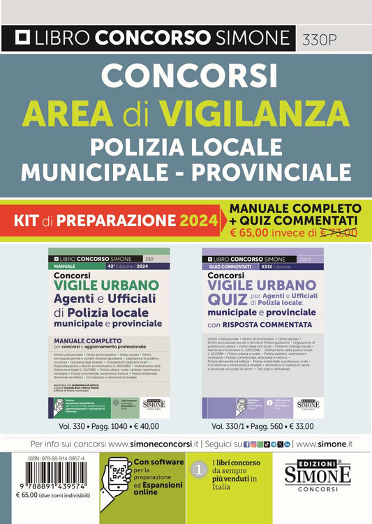 Concorsi area di vigilanza polizia locale, municipale, provinciale. Kit di preparazione 2024. Manuale completo + quiz commentati. Con software di simulazione