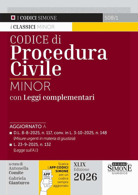 Codice di procedura civile. Ediz. minor. Con APP CODICI SIMONE per un codice sempre aggiornato
