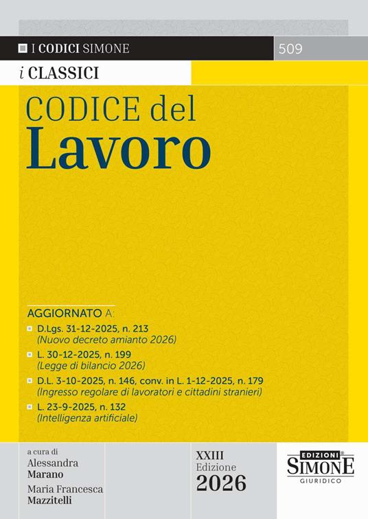 Codice del lavoro 2026 - Alessandra Marano, Maria Francesca Mazzitelli