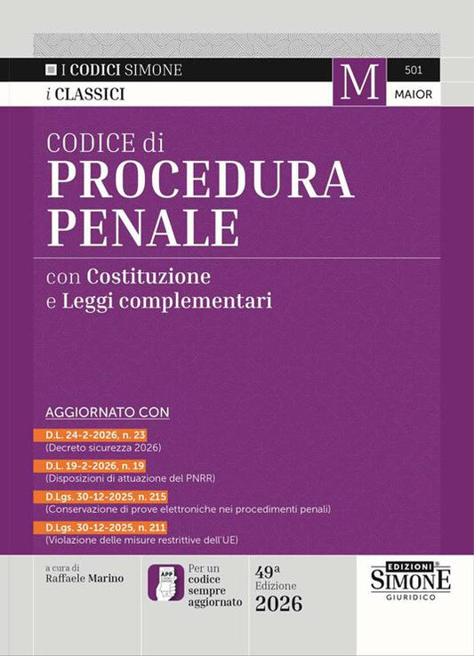 Codice di procedura penale con Costituzione e leggi complementari (edizione MAIOR) - Raffaele Marino