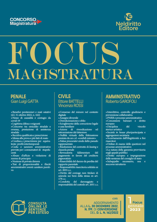 Focus magistratura. Concorso magistratura 2023: Penale, civile, amministrativo Vol. 1