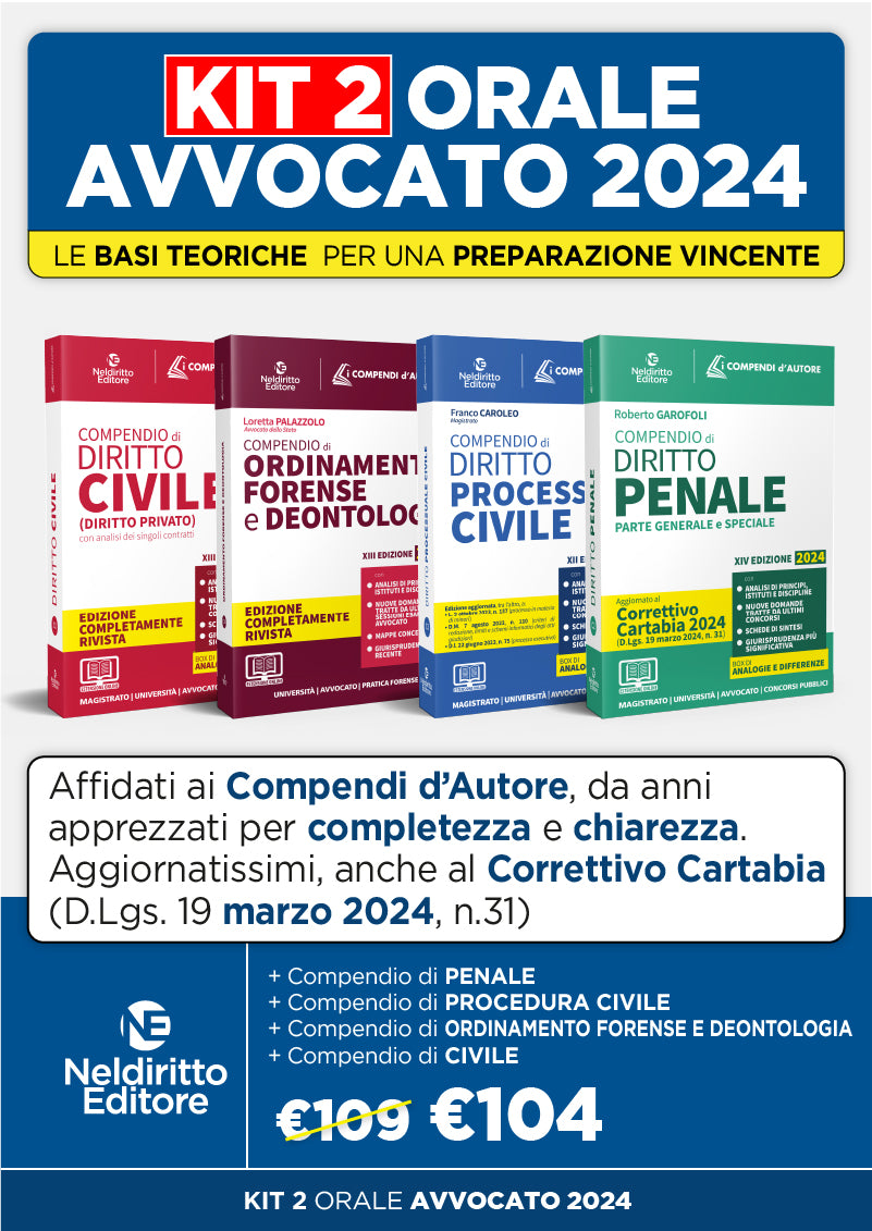 Kit compendi orale avvocato 2024 in 4 volumi - civile, procedura civile, penale e deontologia