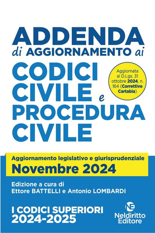 Addenda di aggiornamento ai codici civili e procedura civile NOVEMBRE 2025