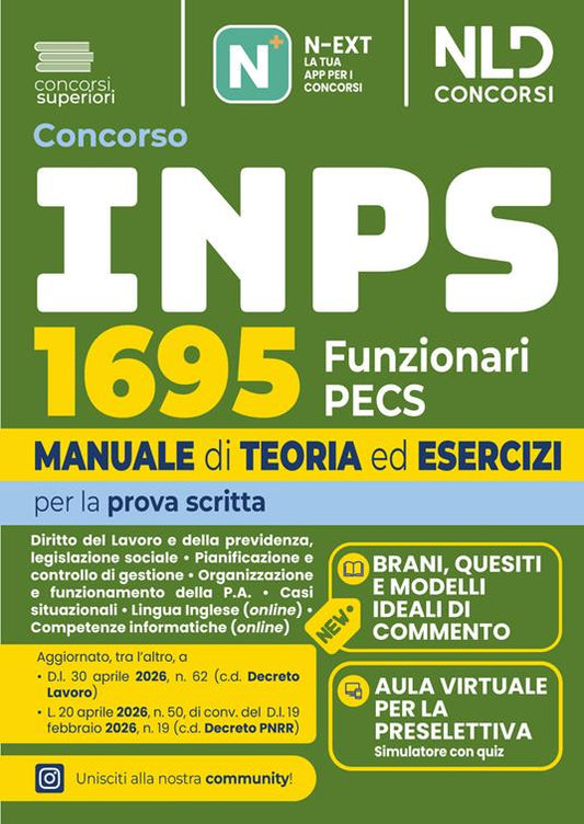 Concorso INPS 2026 1695 Funzionari PECS prova scritta. Manuale di teoria ed esercizi. Con software di simulazione