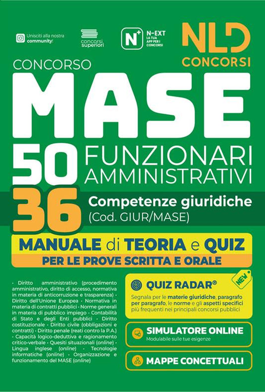 Concorso MASE 50 posti 36 funzionari amministrativi con competenze giuridiche. Manuale di teoria e quiz. Nuova ediz. Con software di simulazione
