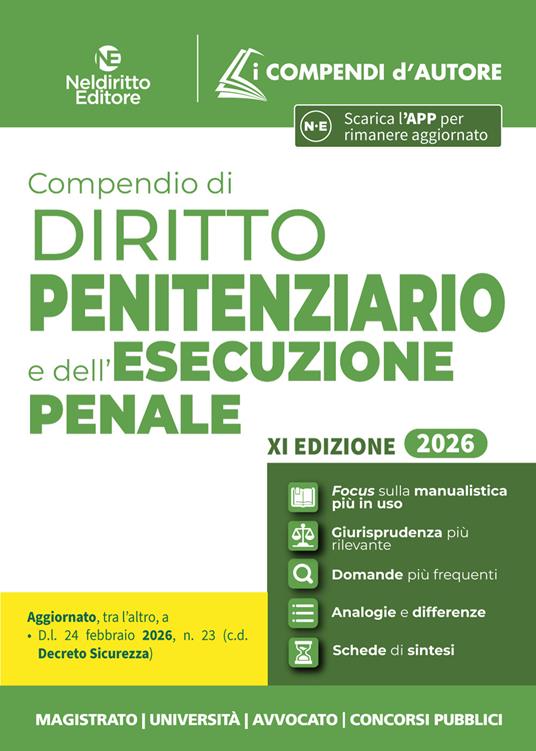 Compendio di diritto penitenziario e dell'esecuzione penale 2026 aggiornato al Decreto sicurezza -