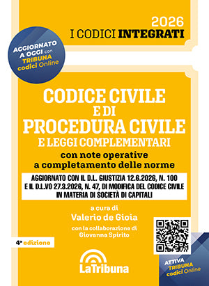 PREORDINE CODICE INTEGRATO: Codice civile e di procedura civile e leggi complementari con note operative a completamento delle norme (4°ED.) 2026- Valerio de Gioia