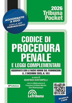 Codice di procedura penale e leggi complementari (pocket) 2026 - Manfredi Bontempelli