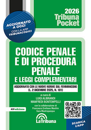 Codice penale e di procedura penale e leggi complementari (pocket) 2026 - Luigi Alibrandi, Manfredi Bontempelli
