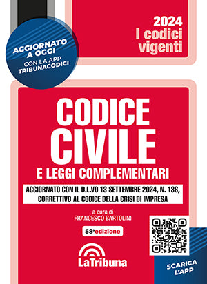 Codice civile e leggi complementari NOVEMBRE 2024 (Tribuna Vigente) 9788829115525 - Bartolini