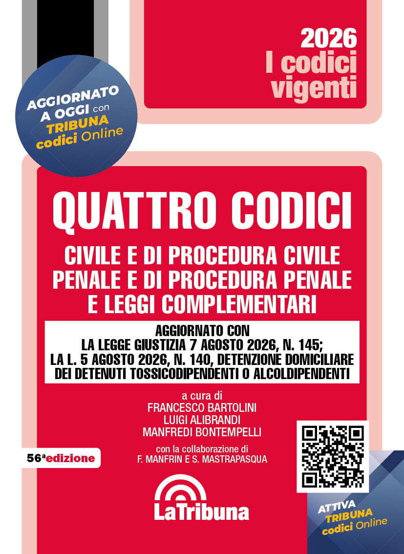 PREORDINE Quattro codici: civile e di procedura civile, penale e di procedura penale e leggi complementari - vigenti - 56°ed. 2026