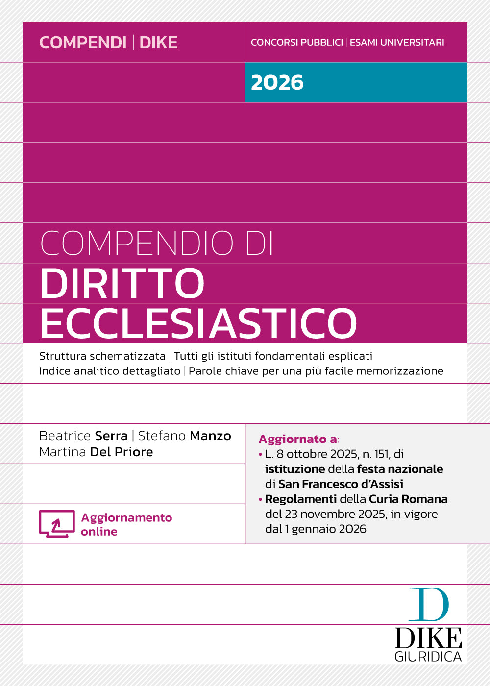 Compendio di Diritto Ecclesiastico 2026 - Beatrice Serra  ,  Martina Del Priore  ,  Stefano Manzo
