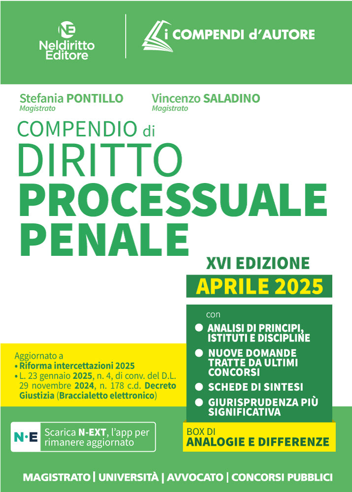 Compendio di Procedura penale (2°ED. Aprile 2025) - Pontillo Stefania , Saladino Vincenzo