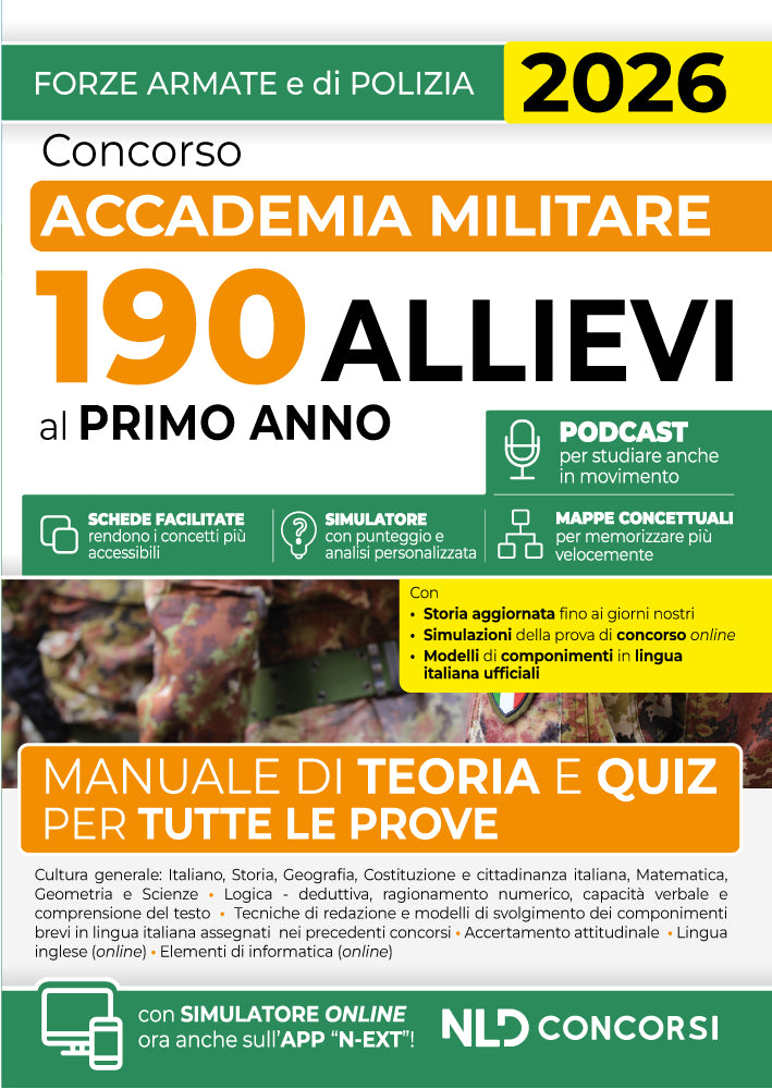 Concorso Accademia Militare 190 Allievi al primo anno. Manuale di Teoria e quiz per tutte le prove 2026
