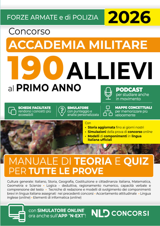 Concorso Accademia Militare 190 Allievi al primo anno. Manuale di Teoria e quiz per tutte le prove 2026