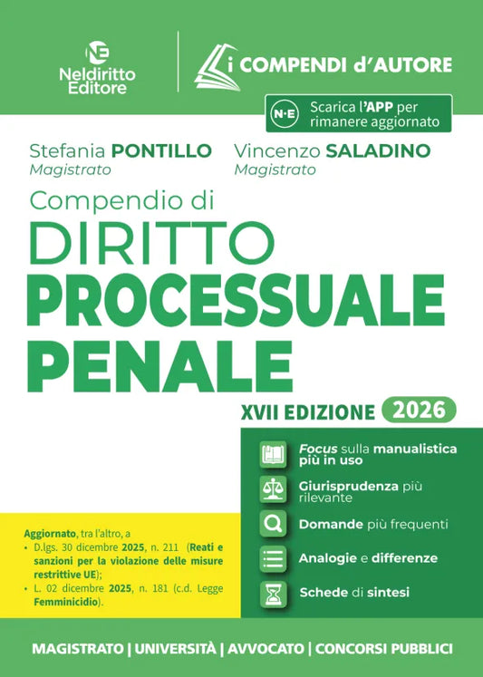 Compendio di Diritto Processuale Penale 2026 - PONTILLO, SALADINO