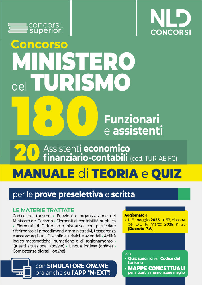 Manuale Concorso 180 posti Ministero del Turismo. 20 Assistenti Economico- finanziario - contabili. Teoria e quiz 2025