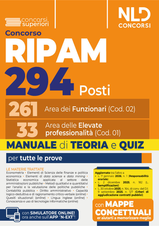 Concorso Ripam 294 posti: 261 Funzionari e 33 Elevate Professionalità. Manuale di Teoria e quiz