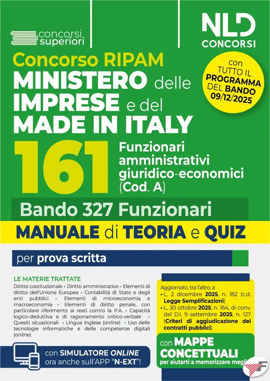 Concorso 327 RIPAM Ministero delle Imprese e del Made in Italy 161 Funzionari in Ambito Amministrativo Giuridico Economico (Cod. A)