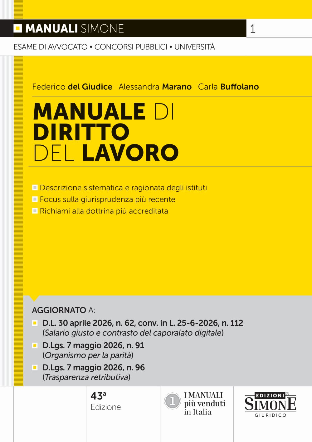 Manuale di diritto del lavoro 2026 - Federico Del Giudice, Alessandra Marano, Carla Buffolano