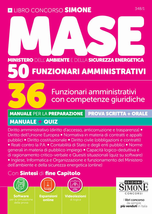 Concorso MASE – 50 posti – 36 Funzionari amministrativi con competenze giuridiche - MANUALE+QUIZ