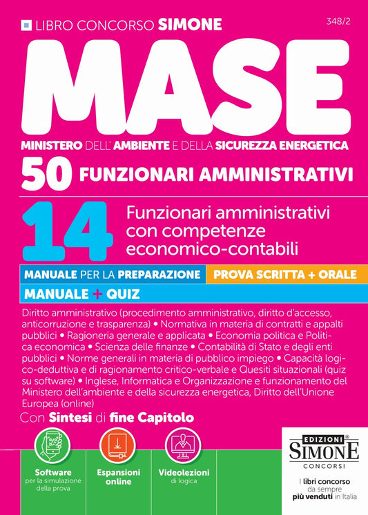Concorso MASE – 50 posti – 14 Funzionari amministrativi con competenze economico-contabili – MANUALE+QUIZ