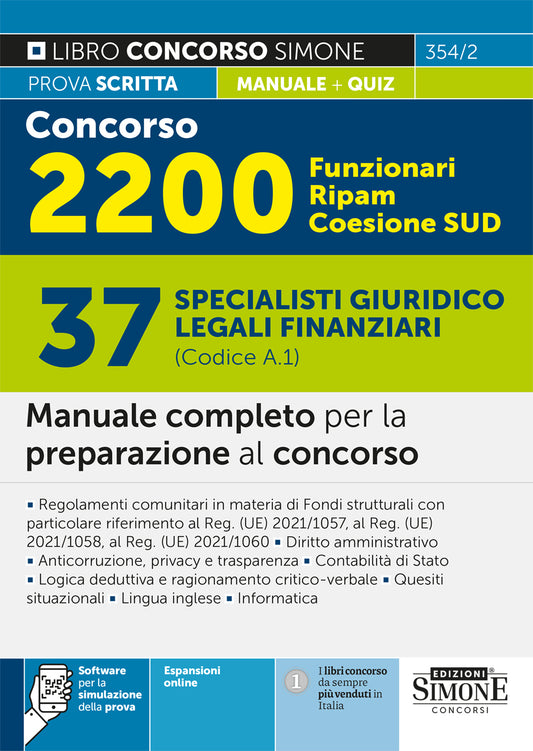 Concorso 2200 Funzionari Ripam Coesione SUD – 37 Specialisti giuridico legali finanziari (Codice A.1) – Manuale