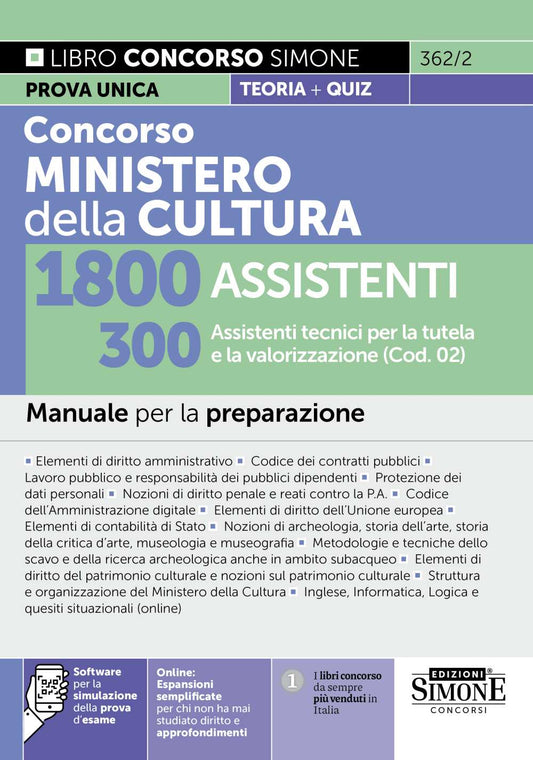 Concorso Ministero della Cultura 1800 Assistenti – 300 Assistenti tecnici per la tutela e la valorizzazione (Cod. 02) – Manuale per la preparazione