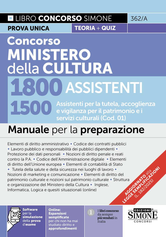 Concorso Ministero della Cultura 1800 Assistenti – 1500 Assistenti per la tutela, accoglienza e vigilanza per il patrimonio e i servizi culturali (Cod. 01) – Manuale