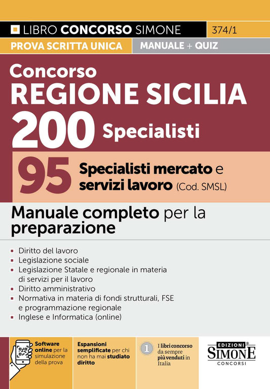 Concorso Regione Sicilia 200 Specialisti – 95 Specialisti mercato e servizi lavoro (Cod. SMSL) – Manuale