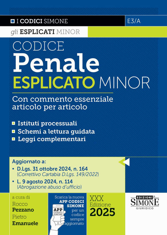 Codice Penale Esplicato Minor 2025 - Pezzano, Emanuele