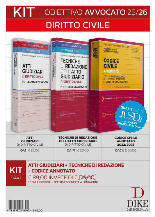 KIT Diritto Civile per l’Esame Avvocato 2025/26: Atti Giudiziari + Tecniche di redazione dell’Atto Giudiziario + Codice Civile Annotato 2022/2025 - Francesca De Angelis, Francesco Caringella, Valerio de Gioia